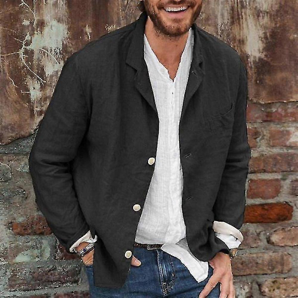 メンズコットンリネンカジュアルスーツコートラペルボタンダウンジャケットNewway