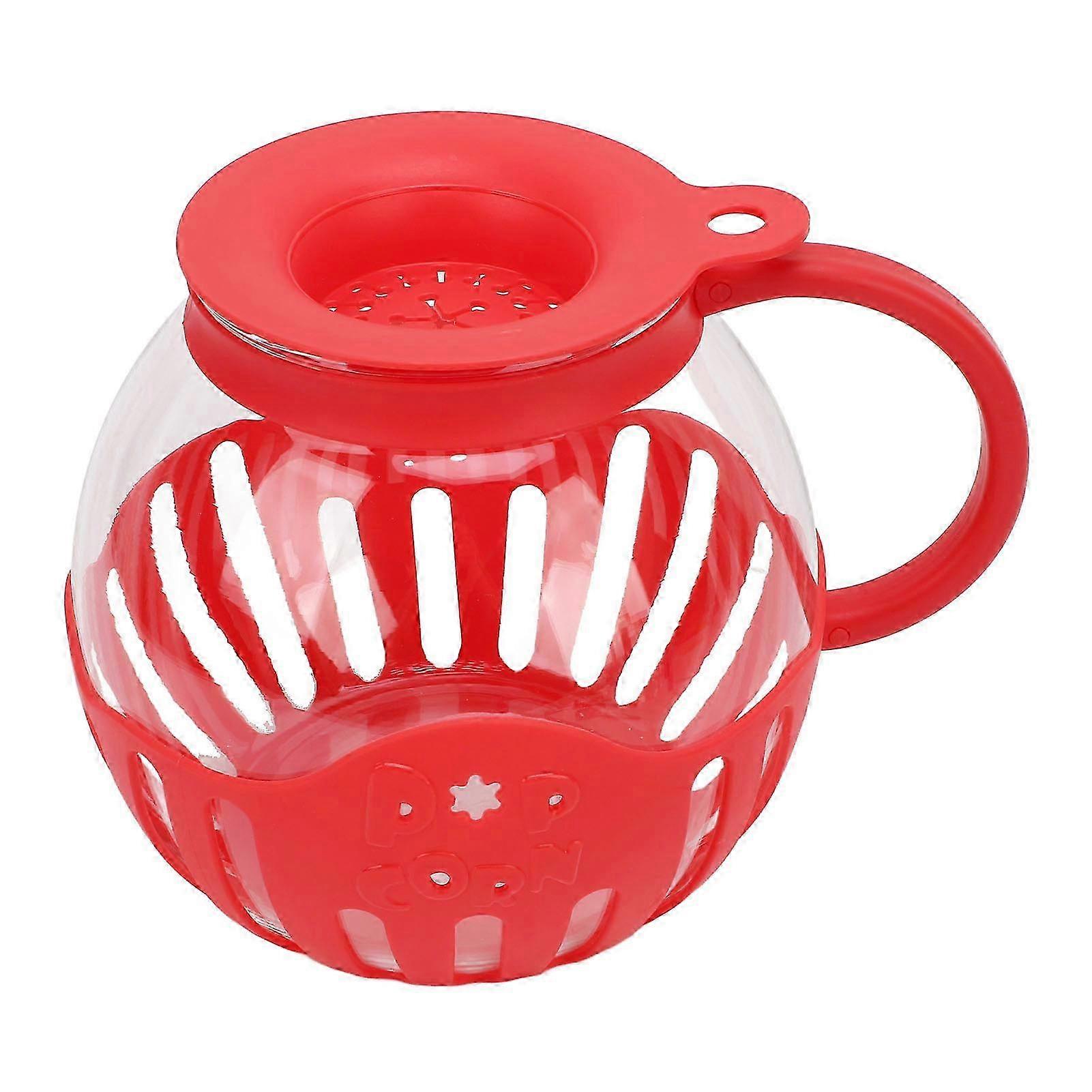 2.13L Glass Microwave Popcorn Popper Wide Mouth Microwave Popcorn Jar with Handle for Cinema Game Party Red