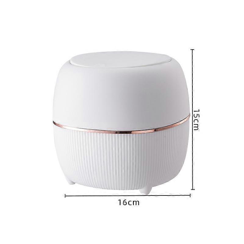 Mini Desktop Waste Bin,round Press-type Trash Bin With Lid,plastic Small Garbage white