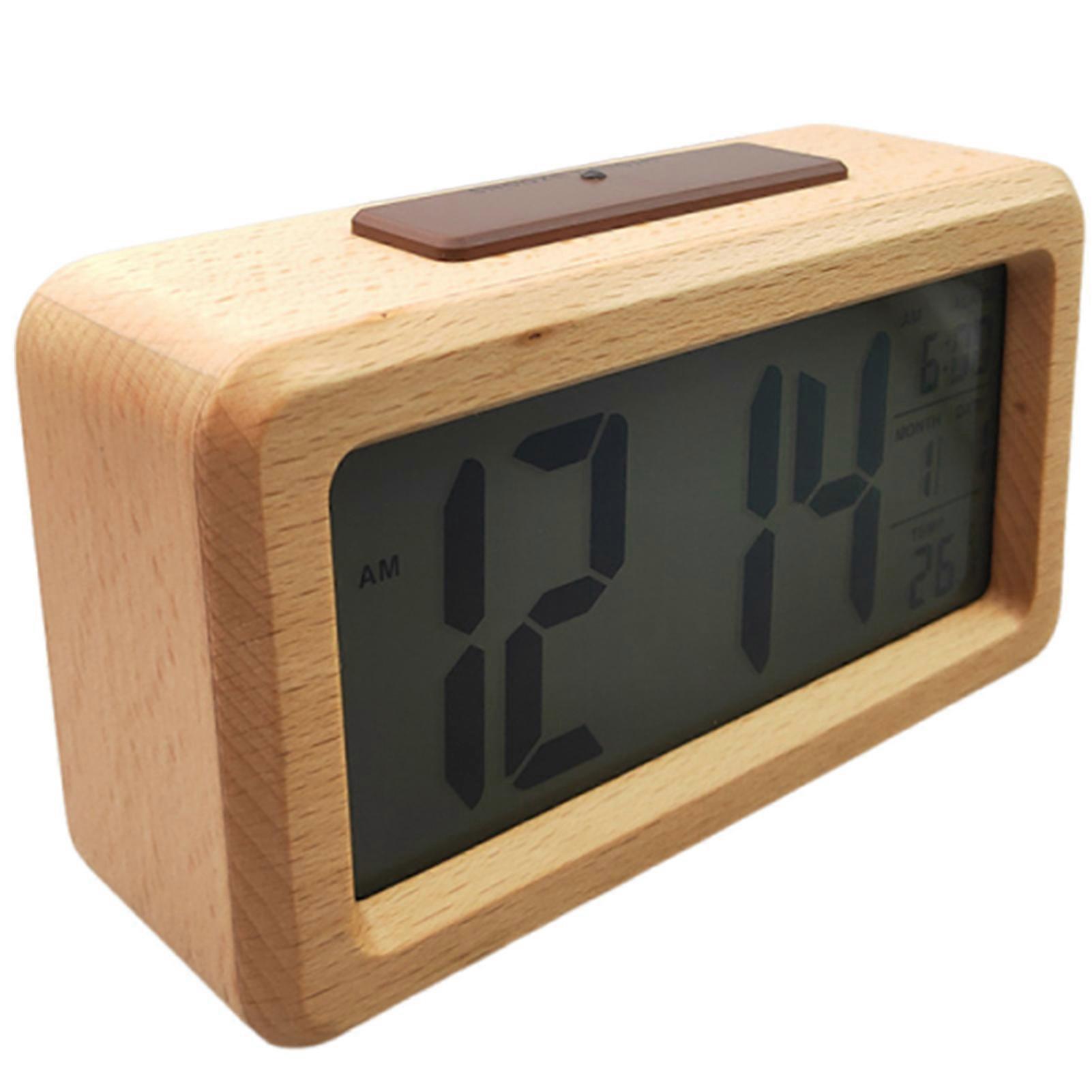 Digital Wooden Alarm Clock Battery Operated Electronic Clock Decorative Bedside Table Clock for Bedroom