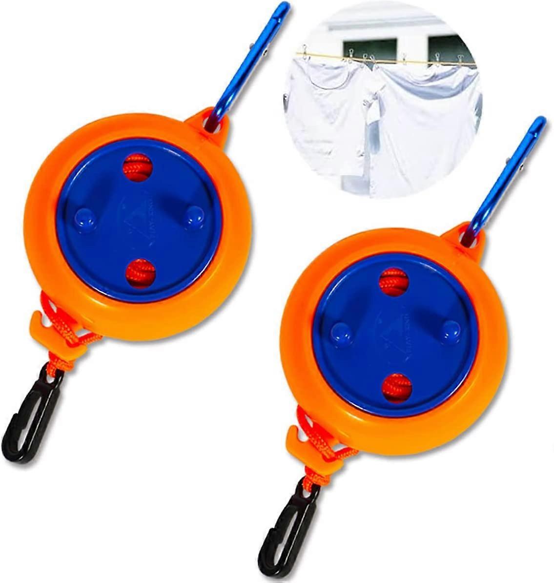 Retractable Clothesline,2pcs Travel Camping Drying Lines 8M Adjustable with Hanging Loop,Orange