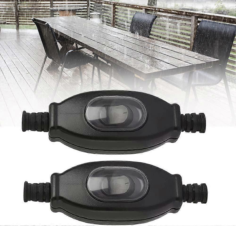 Set of 2 waterproof intermediate switches IP65 with black cord 3 A / 250 V for lamps, electrical devices, 8 mm