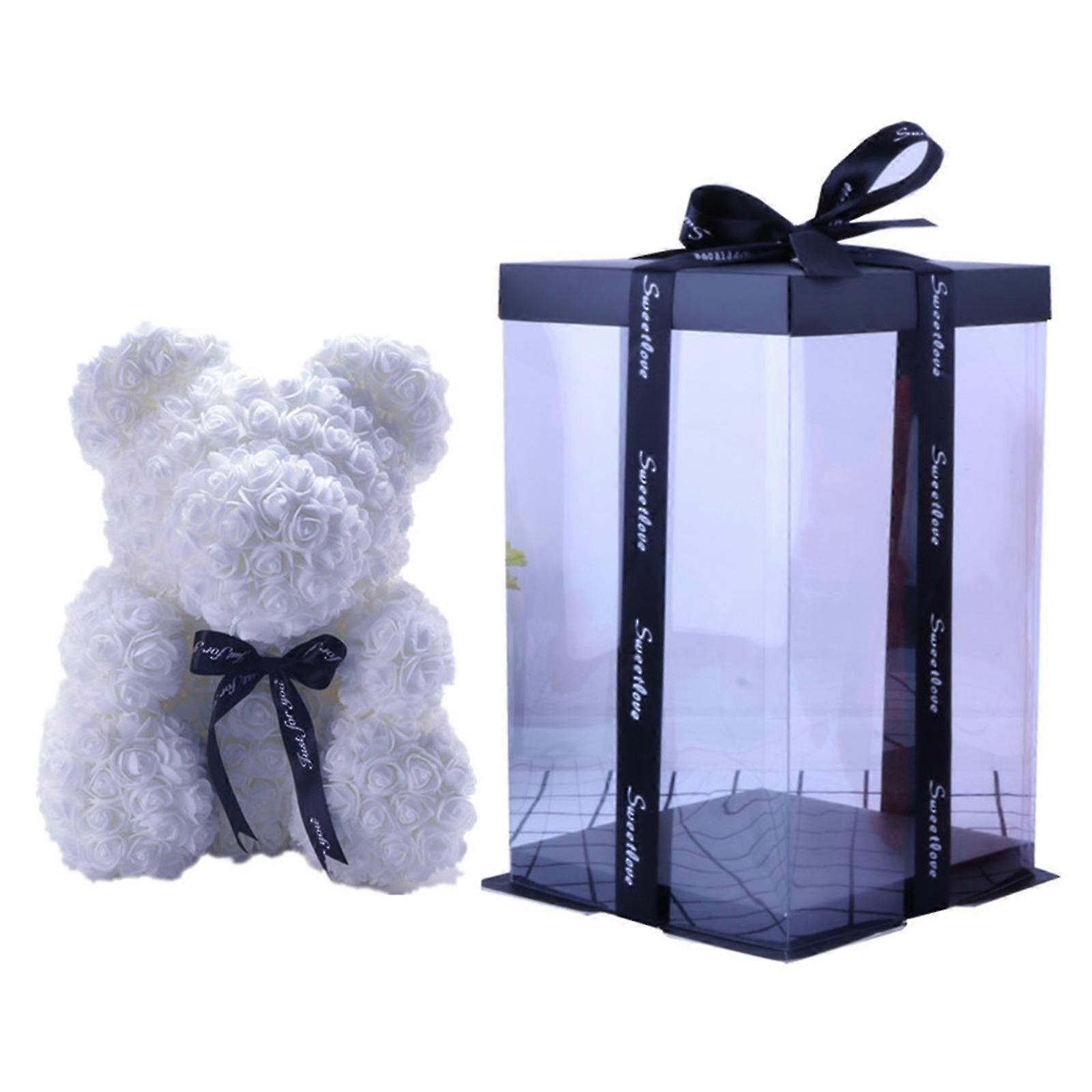 25cm rosa artificial urso flor espuma vida eterna com caixa de presente e luz decoração casa