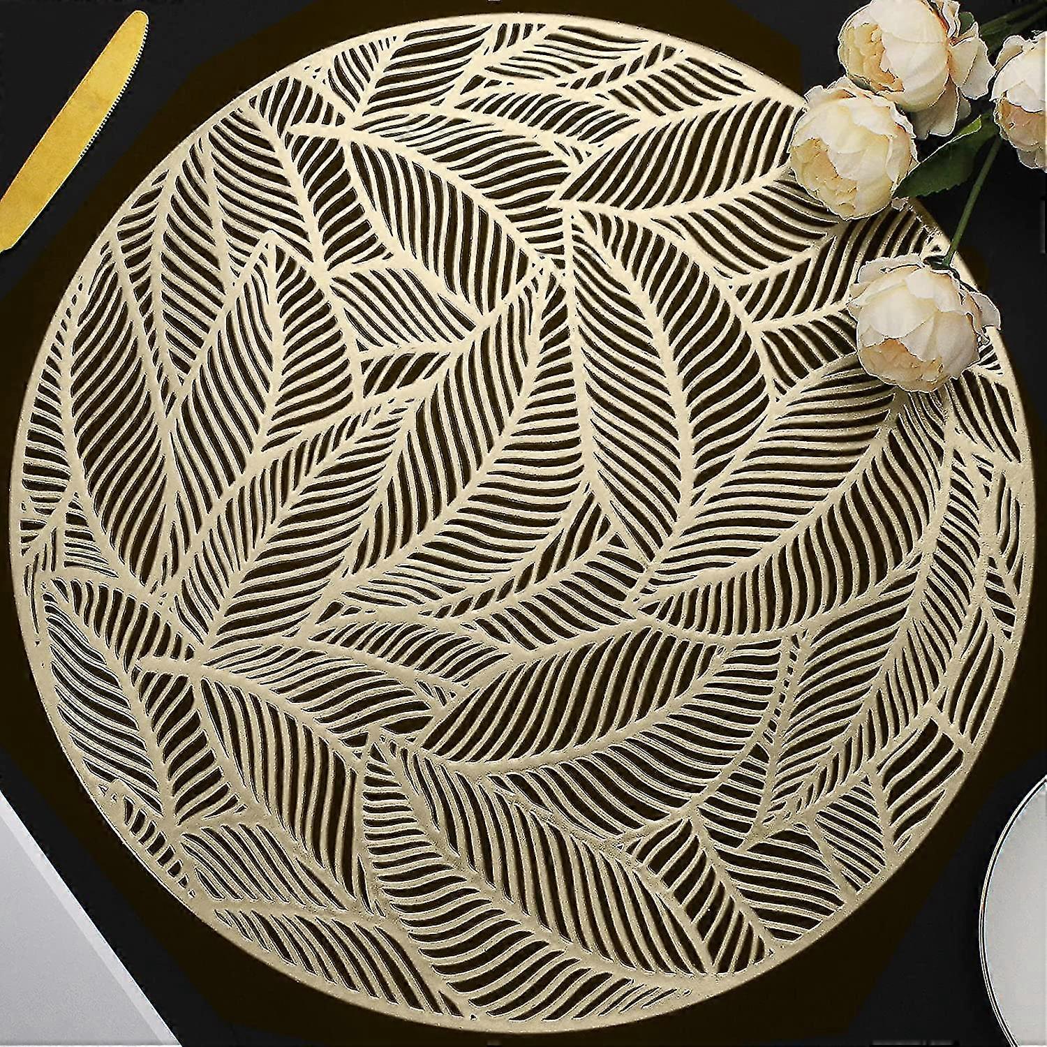 Placemats Set Of 6, Round Leaf Place Mats For Dining Table Hollowed-out Pressed Vinyl Table Mats For Holiday Party Wedding Accent Centerpiece Dinner T