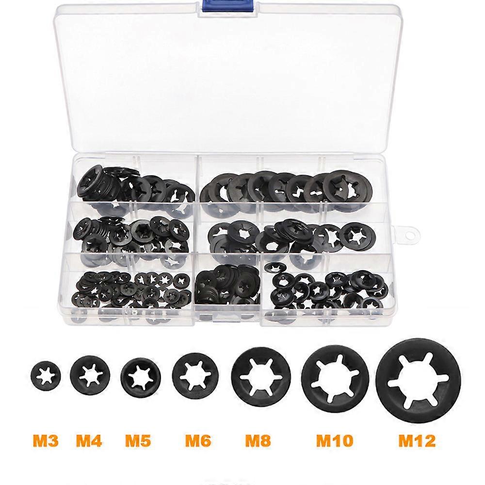 260pcs M3 M4 M5 M6 M8 M10 M12 Metal Starlock Washer Push-on Locking Washer Fasten Assortment Kit
