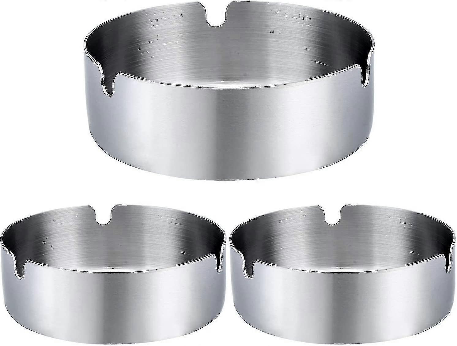 3pcs Ashtray Tabletop Round Stainless Steel Ash Tray
