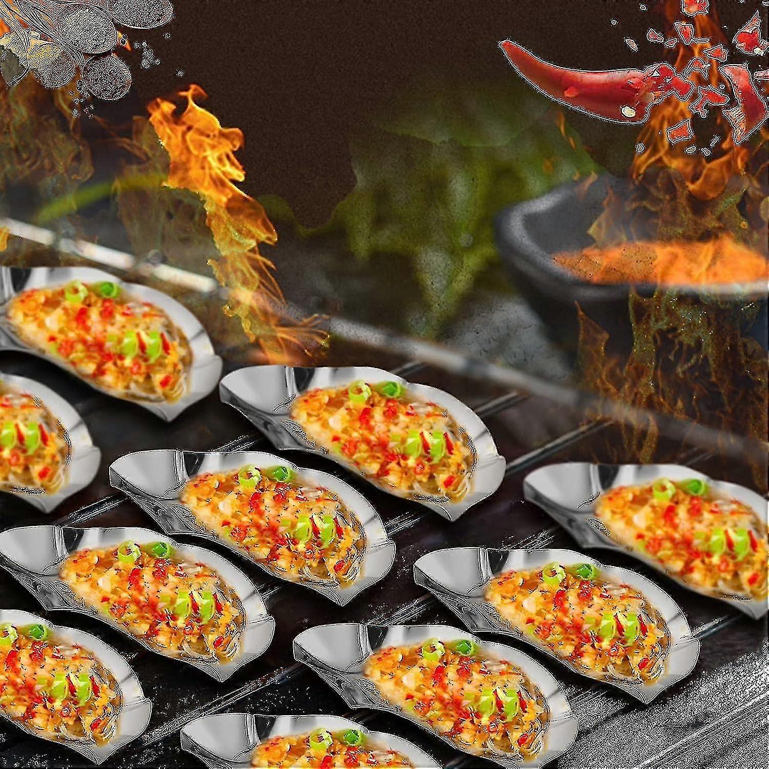 24個セット ステンレススチール製 グリル可能 オイスターシェル 再利用可能 クラムシェル 焼き牡蠣の殻 調理用 シルバーオイスター