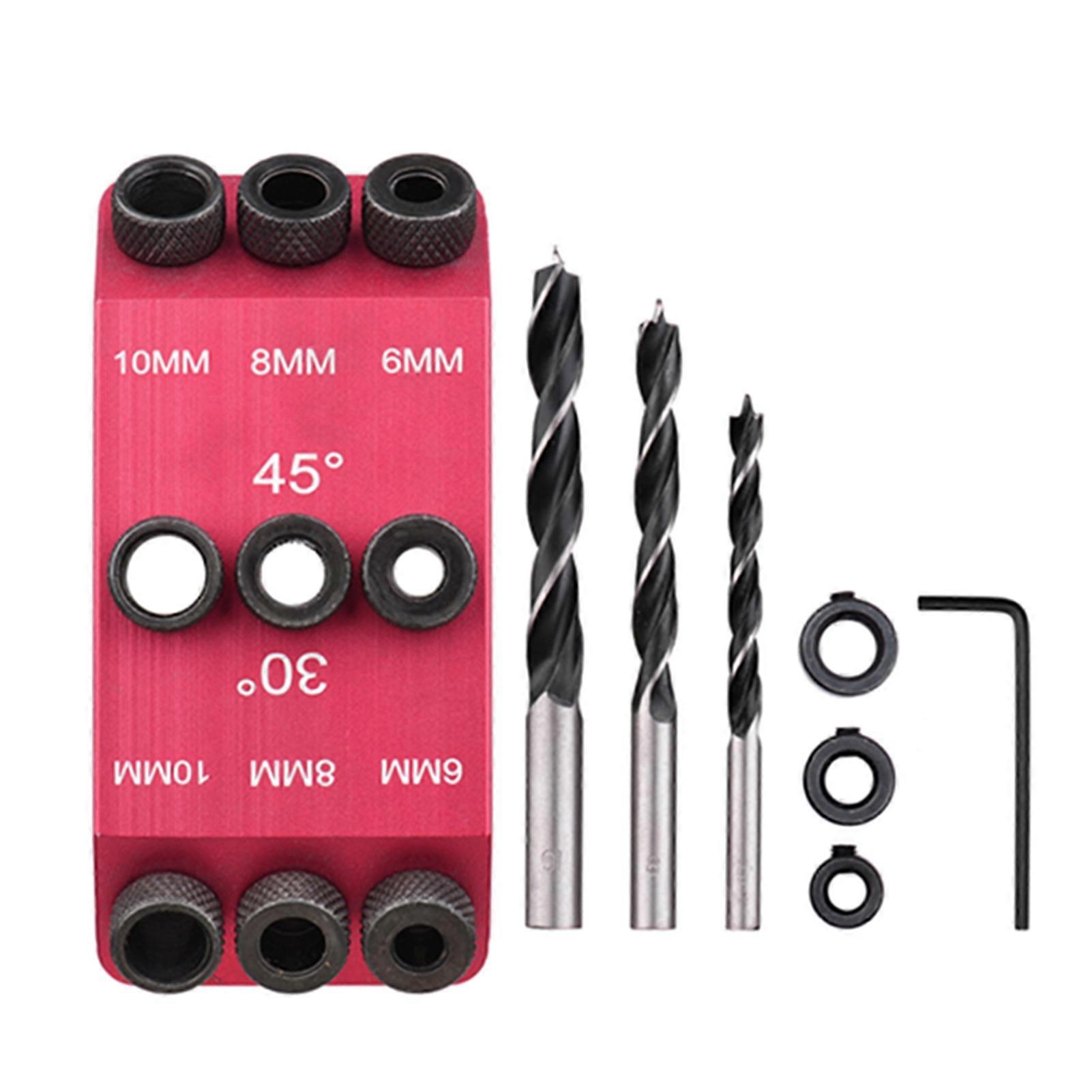 3pcs Drill Bits 6mm 8mm 10mm Drill + 30 45 90 Degree Guide Jig Drill Guide Pocket Hole Jig Woodwork Guides Multi Angle Positioner for Woodworking