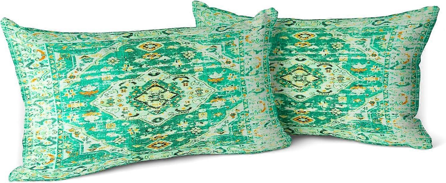 Boho Green Throw Pillow Covers 12x20 inch Set of 2 Monaco Rug Persian Carpet Double Sided Pattern Cotton Soft Pillow Case Cushion Cover Pillowcase for
