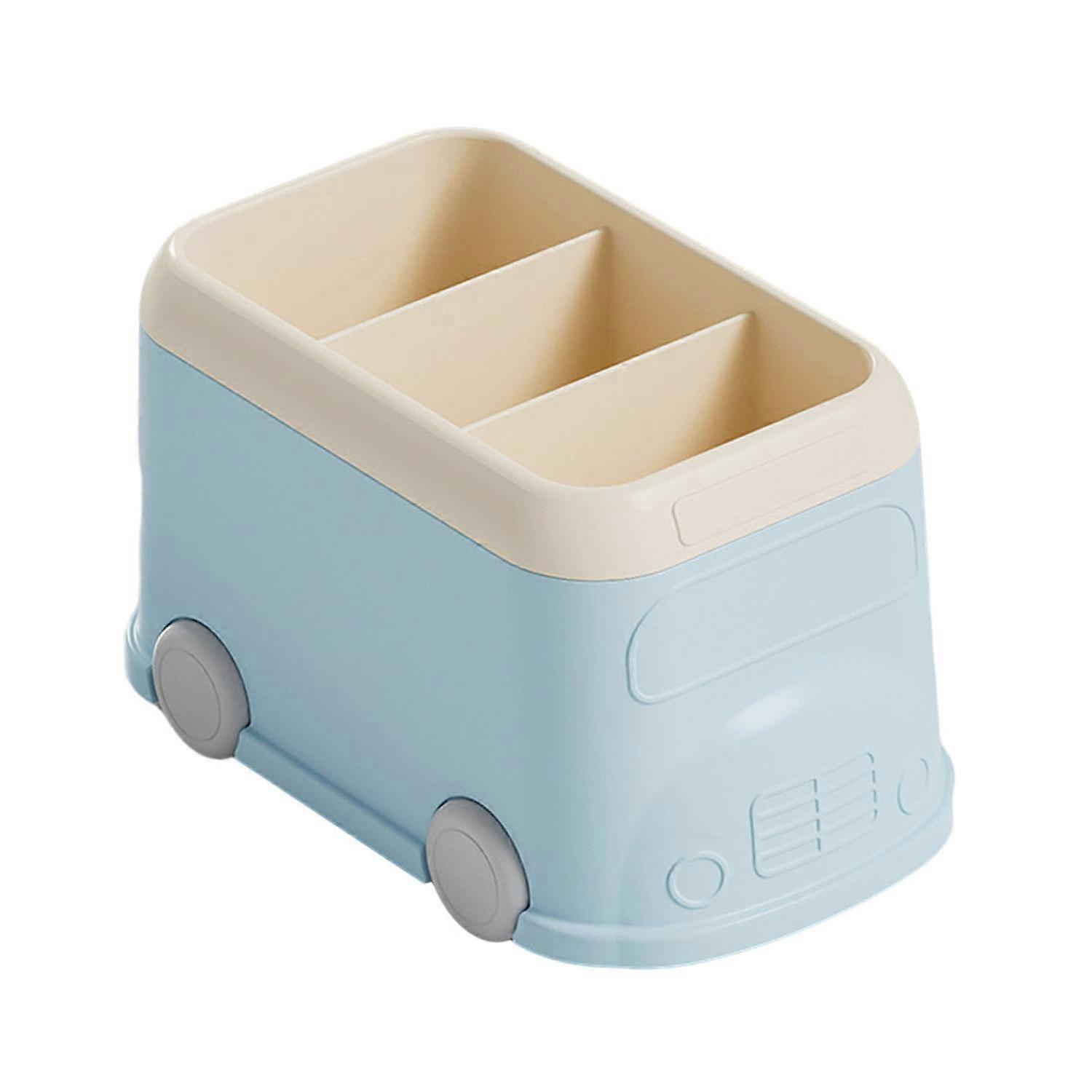Desktop Pen Holder 3 Compartments Large Capacity Cute Bus Shape Multifunctional Office Supplies