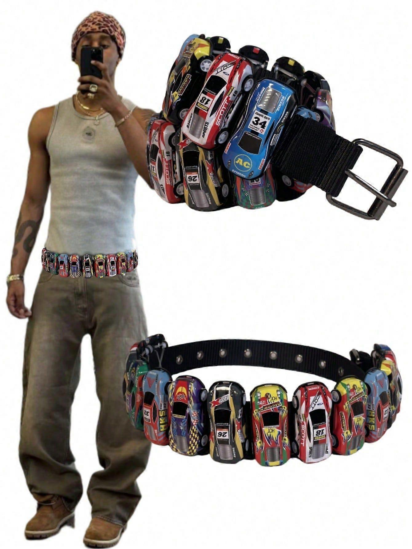 1pc Handmade Color Block Mini Race Car Shaped Belt For Women, Retro Y2K Punk Style For Street & Photo Shooting