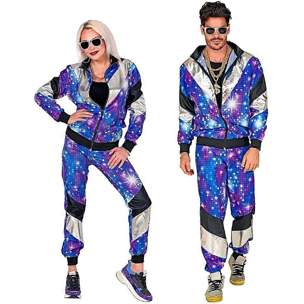 Men Women 80s 90s Hip Hop Windbreaker Disco Coat Trouser Retro Tracksuit Set