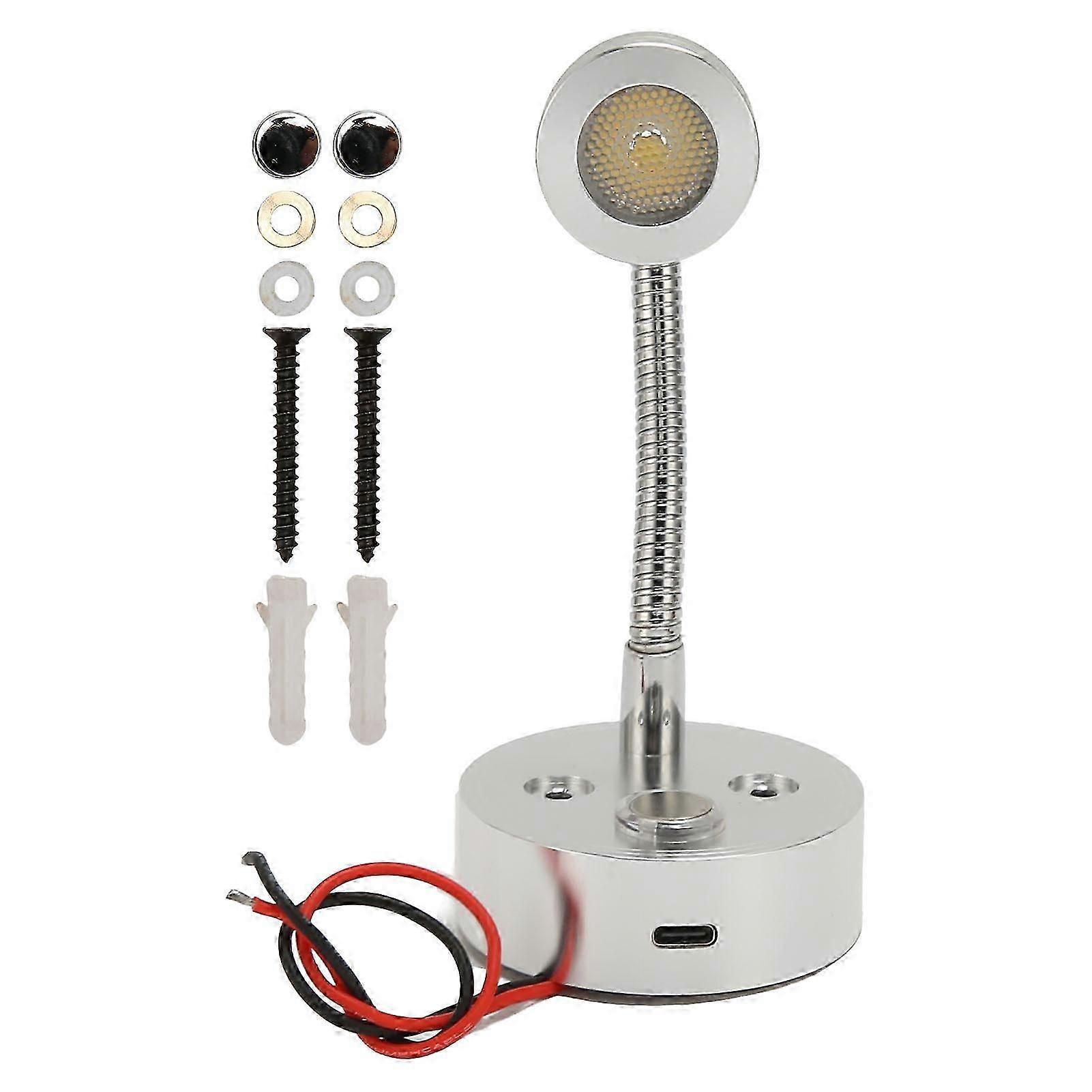 RV LED Bedside Light USB Type C 3 Color Temperature Dimmable Touch Switch Good Heat Dissipation Rust Proof RV Reading Lamp for Boat Truck Cars DC1224V