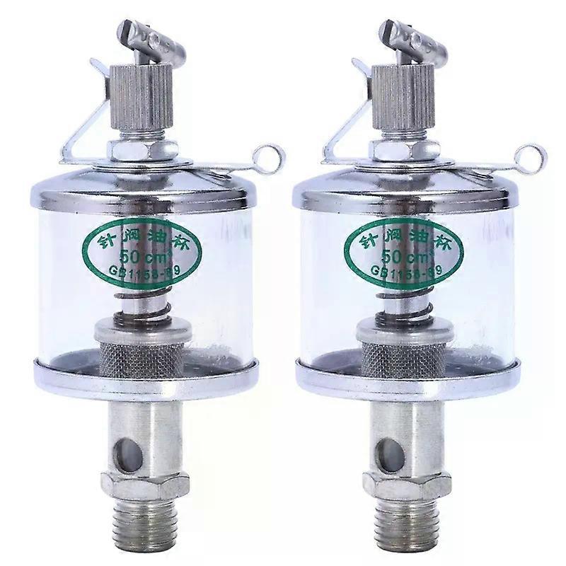 2X 50Ml Engine Machine Lubricator Oil Gravity Drip Feed Oiler Clear+Silver