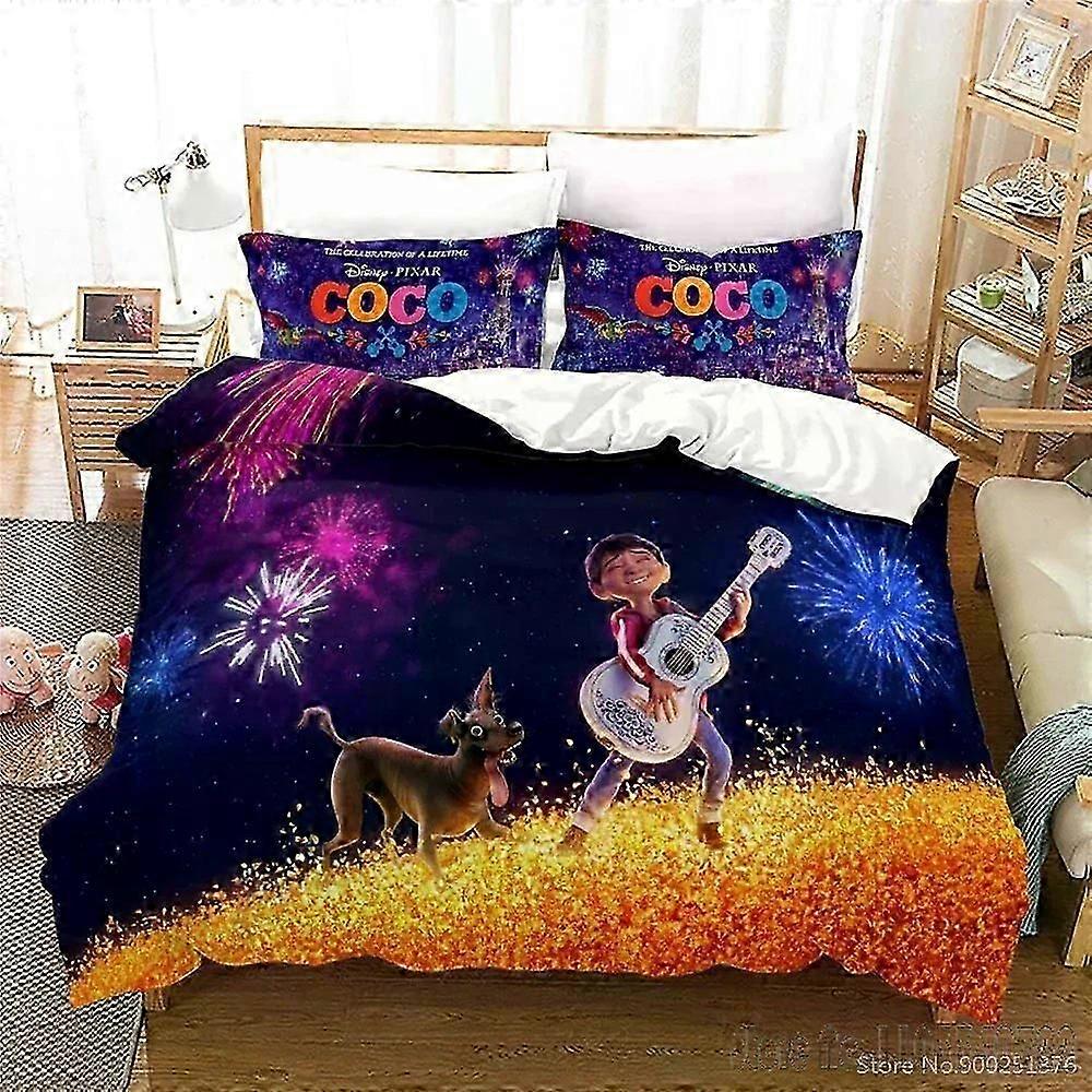 Conjunto de Capa de Edredom Infantil Coco Love dos Desenhos Animados - 3 Peças de Roupa de Cama para Crianças com Capa de Conforto & Fronha