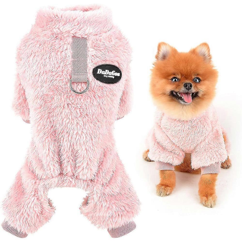ペットパジャマシェルパフリースジャミー、小型犬用Dリング付き猫、子犬セーターパジャマジャンプスーツソフトコート、ヨーキーチワワ暖かい冬の服、