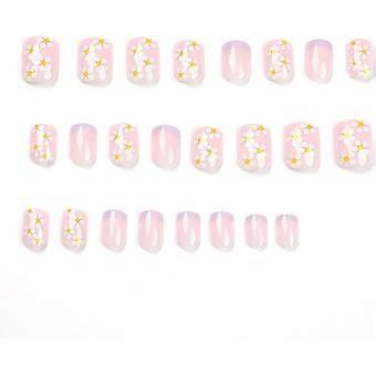 24 pcs francês unhas postiças ponta branca quadrado vara em unhas flor imprensa em unhas com strass cola removível em unhas, 0199y03