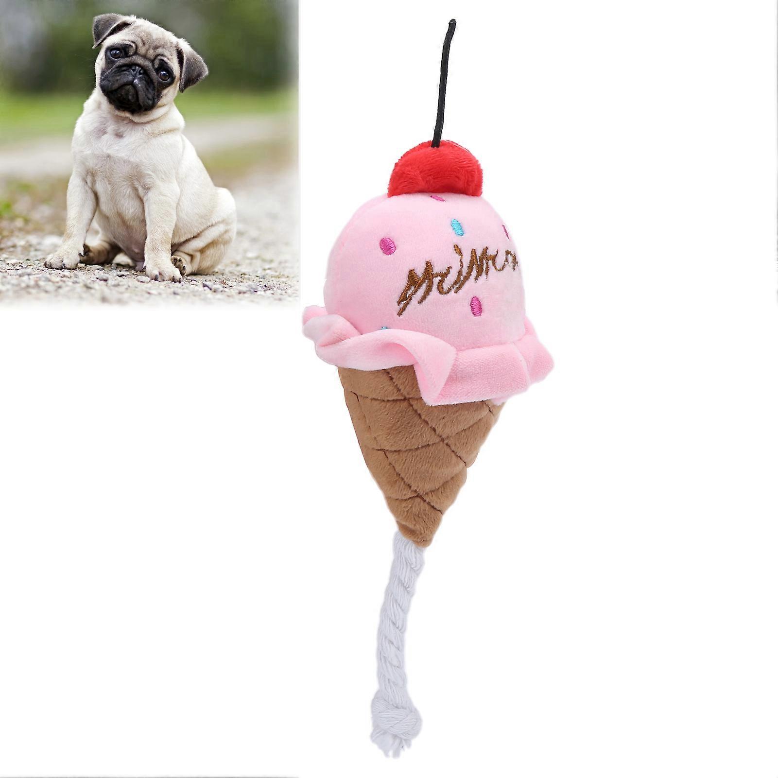 Pet Ice Cream Plush Toy Soft Squeaky Chewing Toy 21x9cm Pink