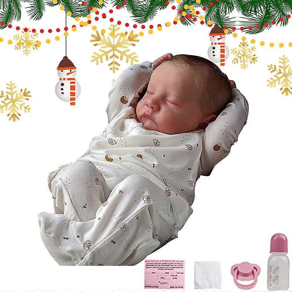 Boneca de silicone de 19 polegadas e 48 cm com olhos fechados e boneca realista de pele 3D