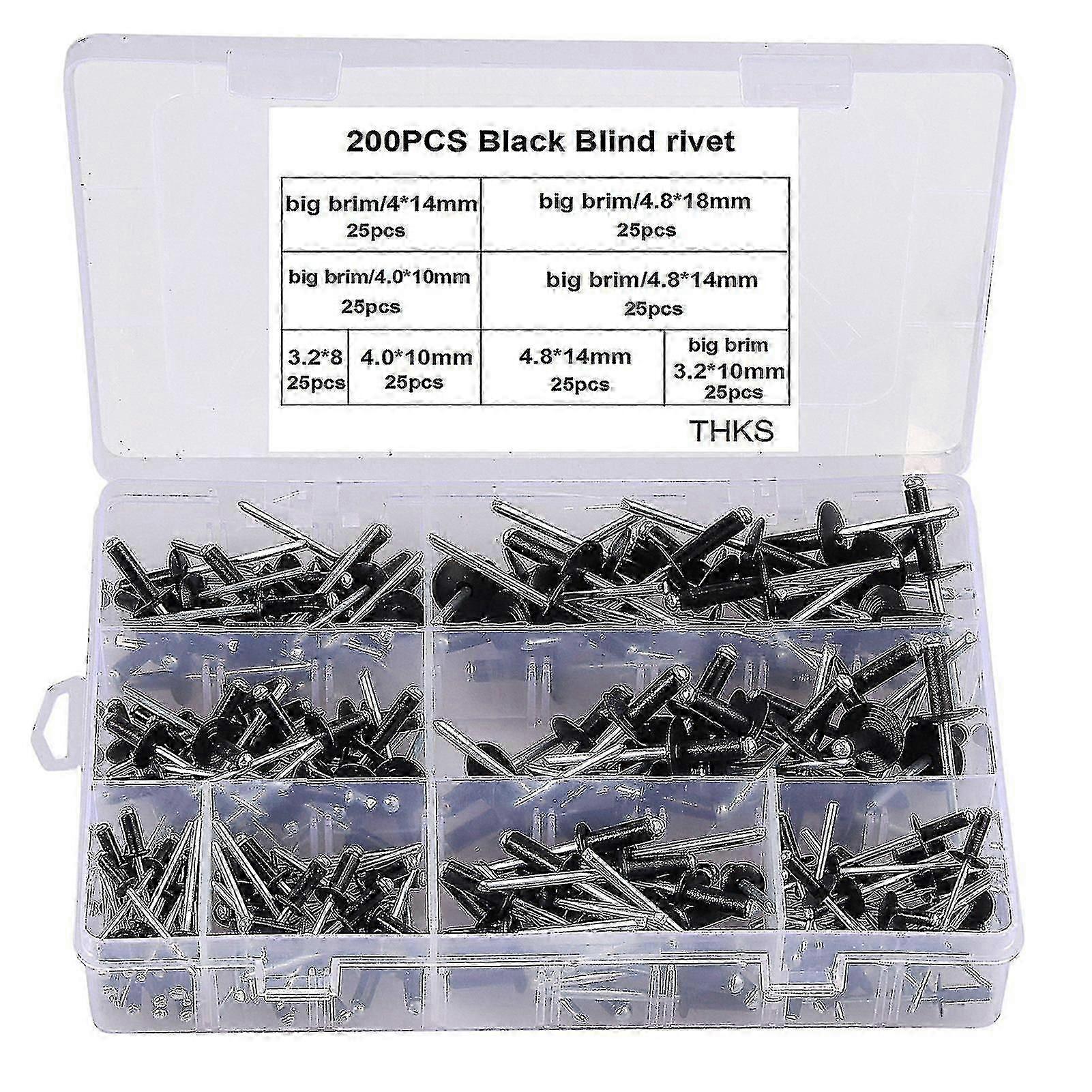 200pcs Rivets Multiple Corrosion-resistant Big Brim Black Blind Rivet Set For Automobiles XXF