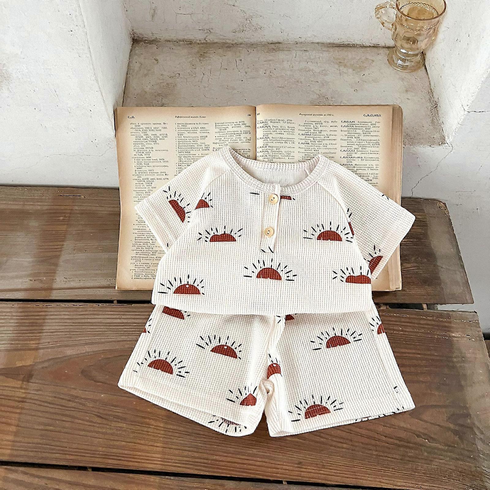 Set 2 Pezzi Estate Neonato Bambino – Pagliaccetto A Righe Mezzo Bottone E Pantaloncini Corti, Cotone Ed Elastan, Taglie 0-18 Mesi - 4