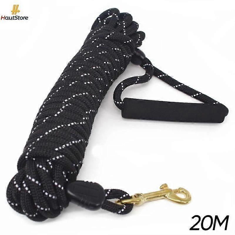HautStore Dog Leash 20m Long Dog Leash Rope with Padded Handle for Small to Large Dogs Black