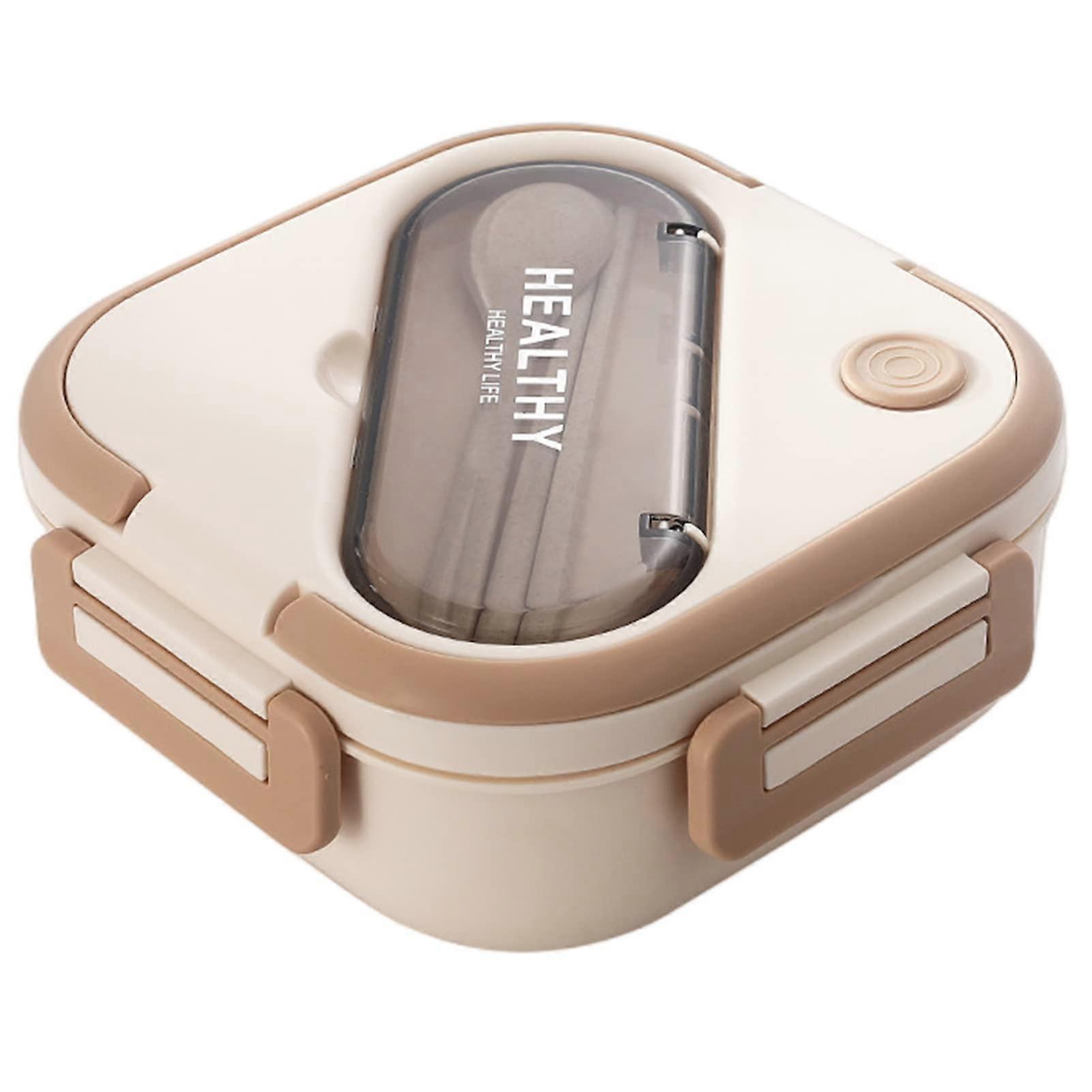 Bento Box with Compartments, Beige Portable Lunch Box with Handle, Leakproof Salad Container, Microwave and Freezer Safe, Square Design
