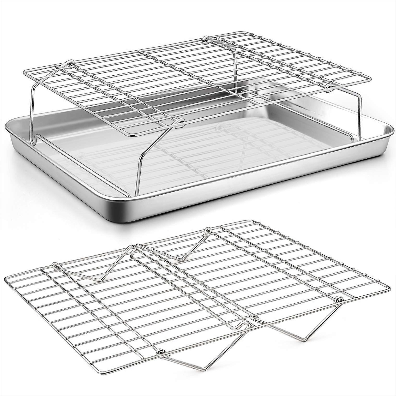 Baking Sheet and 2-Tier Cooling Racks Set Stainless Steel Stackable Wire Racks Mirror Finish Dishwasher Safe 3-Piece