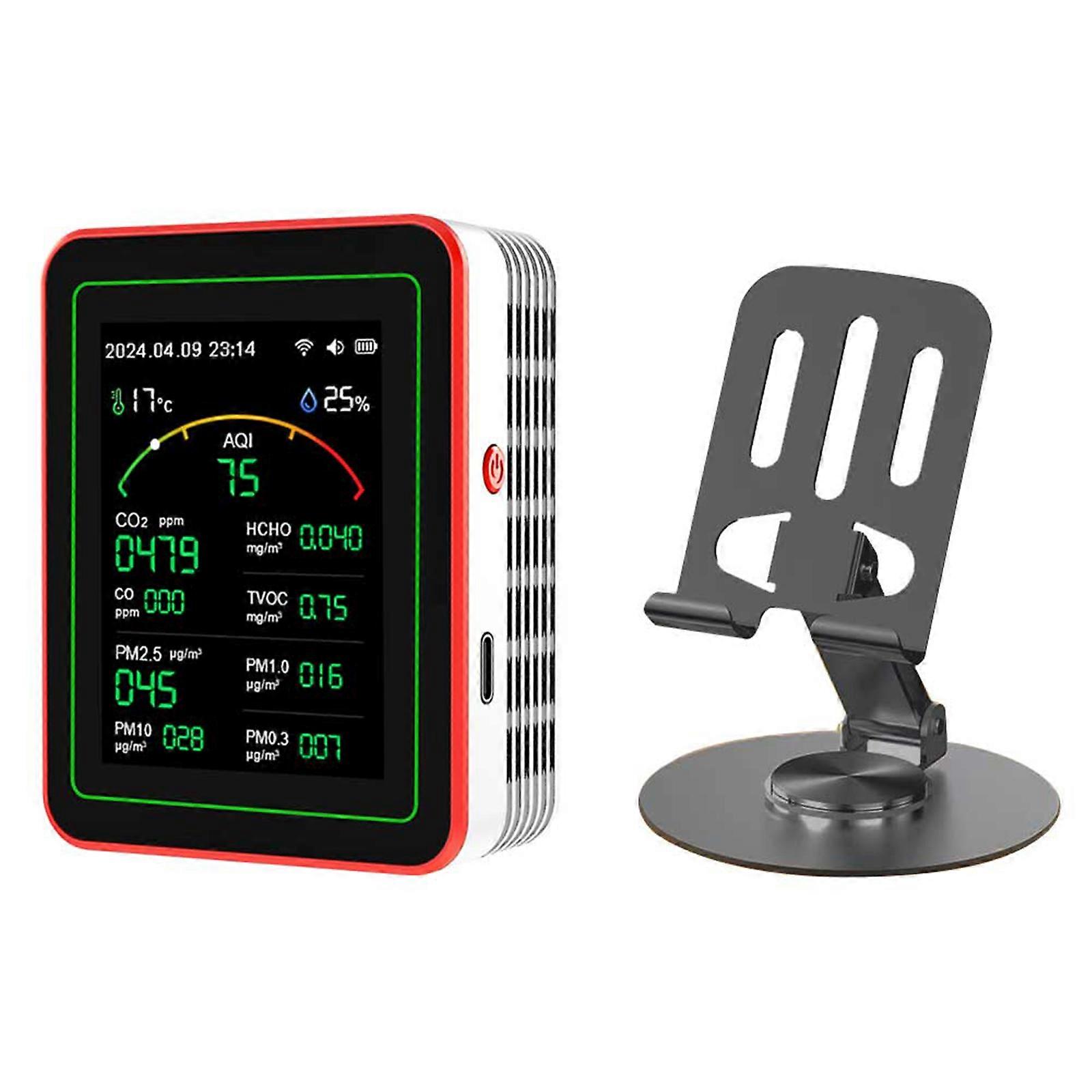 15 in 1 Air Quality Tester Testing Device with Stand with CO2, PM, TVOC Detection and Long Battery for Indoor Monitoring