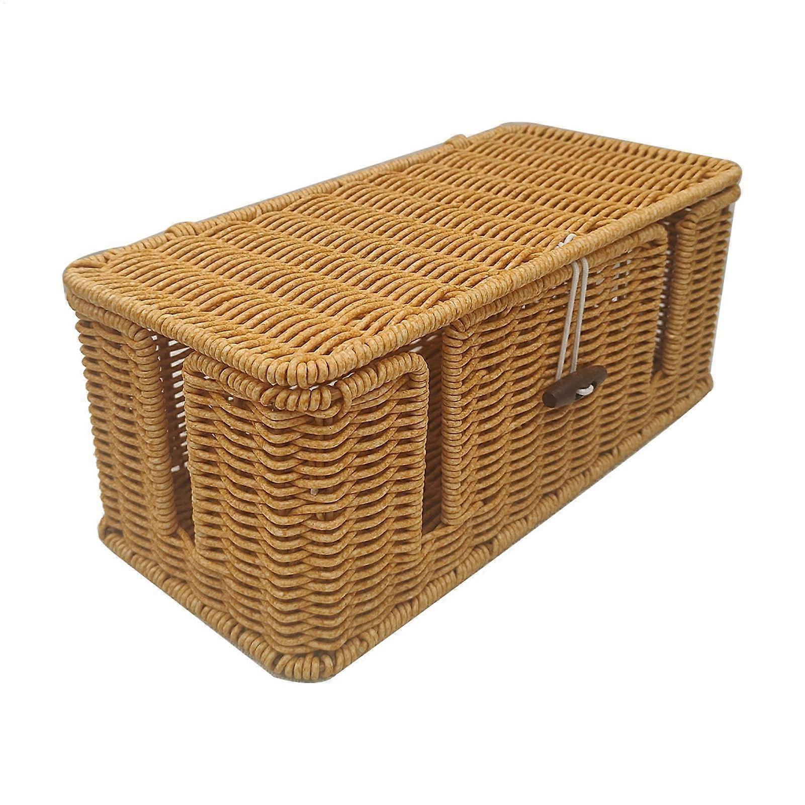 Hand-Woven Cable Management Box Imitation Rattan Cord Storage Multi-Way Organizer 33x15x13 cm