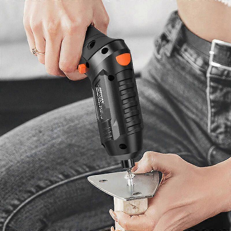 Small Rechargeable Electric Screwdriver Lithium Drill (Black)