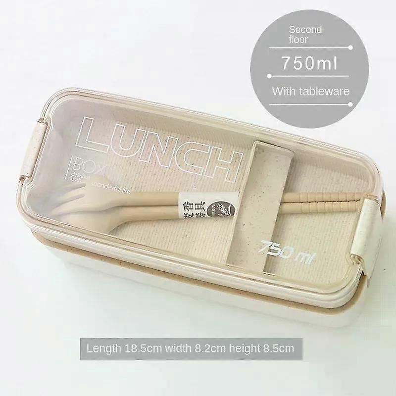 Wheat Straw Lunch Box Stackable Bento Box Microwave Dinnerware Food Storage Container with Spoon Fork For Student Work2 Layer