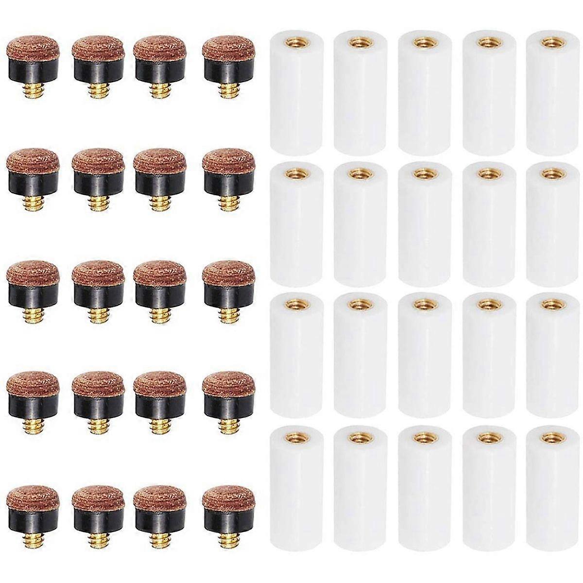 20Sets Billiard Cue Tips with Pool Cue Stick Ferrules 12mm Billiard Screw-on Tips Replacement for Nine Ball
