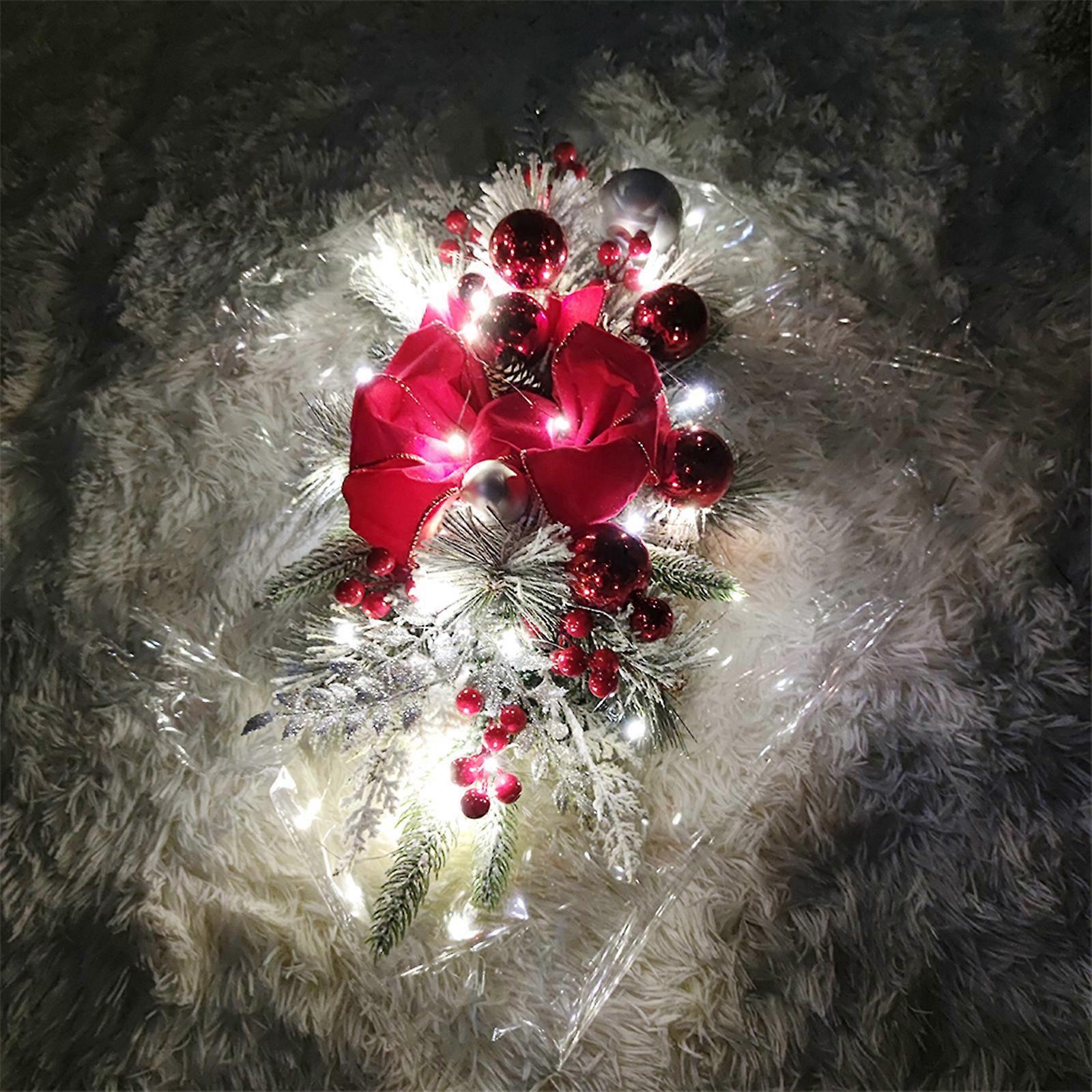 2 Goldene Weihnachtsgirlanden Mit Lichtern – Je Ca. 60 Cm, Mit Roten Schleifen & Beeren, Für Tür, Treppe & Fensterdekoration