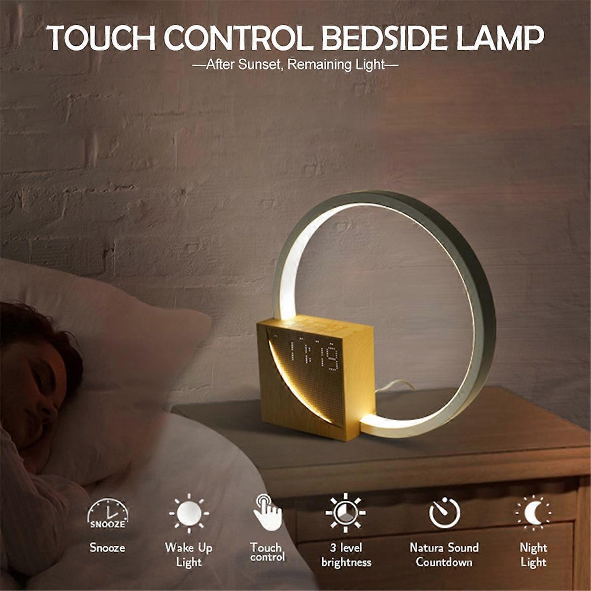 Wake Up Night Light with Alarm Clock for Bedroom 3 Level Dimmable Touch Table Lamp with White Noise
