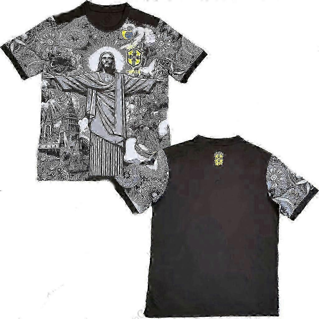 חולצת אימונים לכדורגל קיץ ברזיל מהדורה מיוחדת ישו שחור אפור חולצת כדורגל למבוגרים ילדים לחוץ ייבוש מהיר 6xl