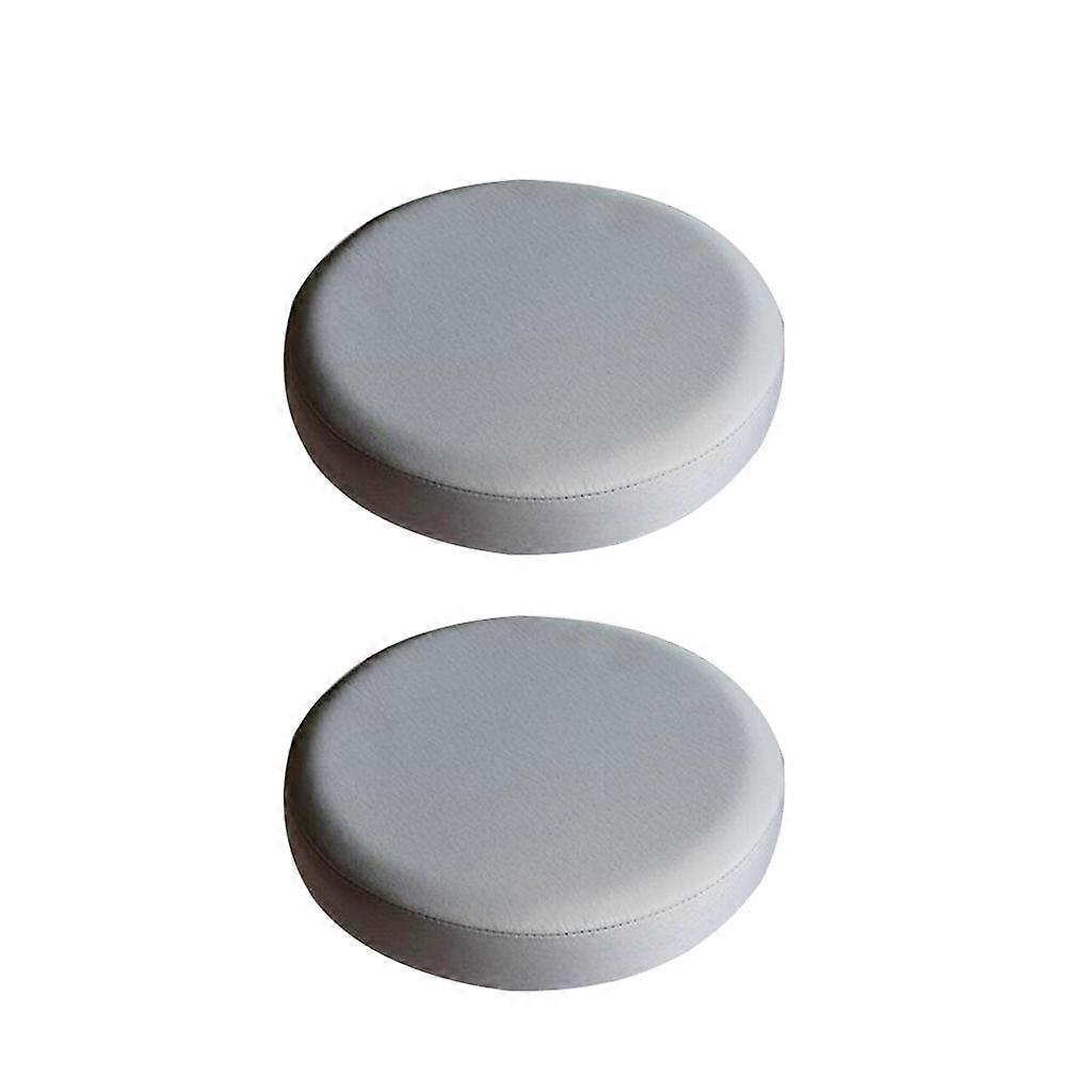 2x Grey_35x10cm Elastic Barstool Cover Round Chair Seat Slipcover No Padding