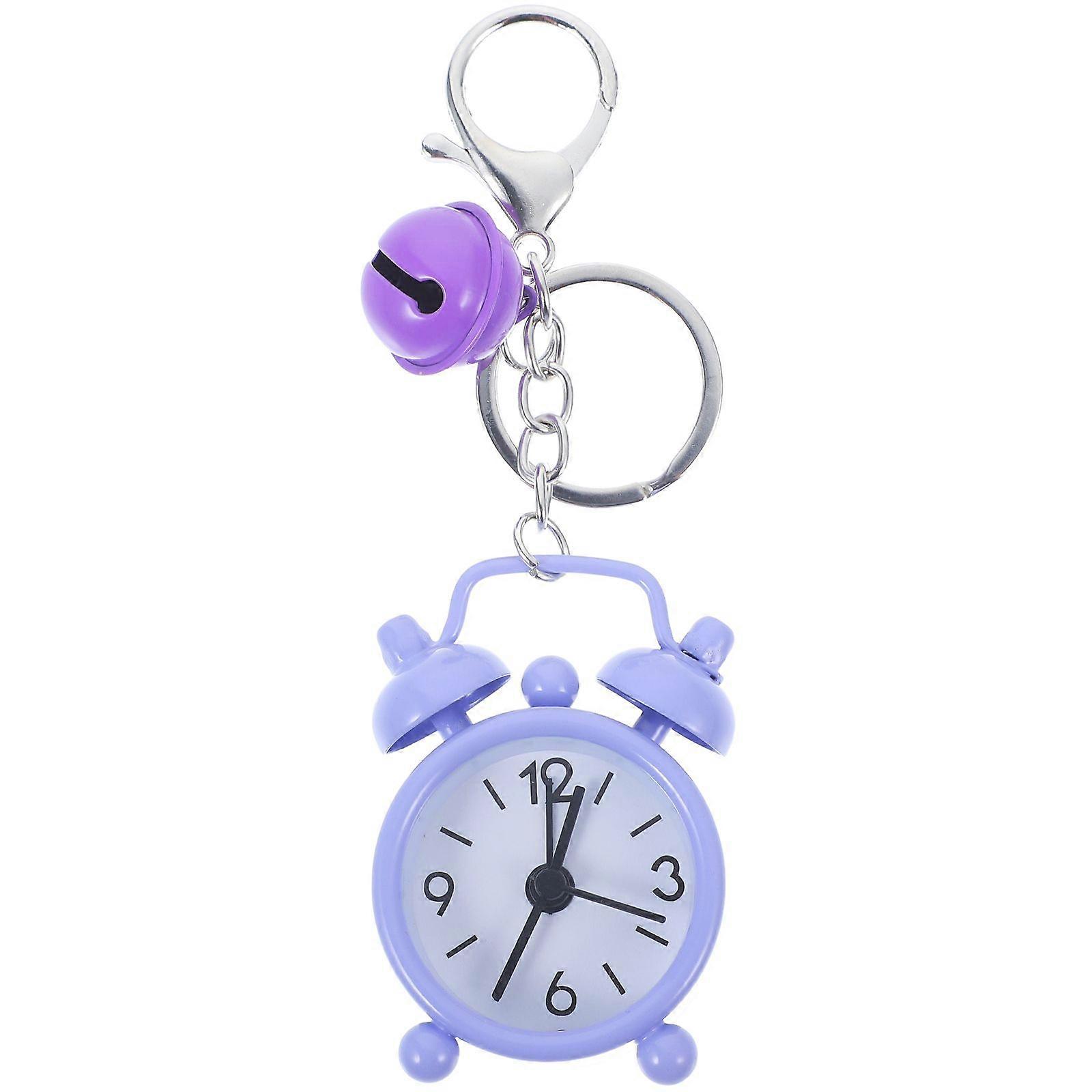 1PC Mini Clock Keychain Alarm Clock Keyring Creative Key Holder Bag Pendant Gift Key Chain for Students Purple