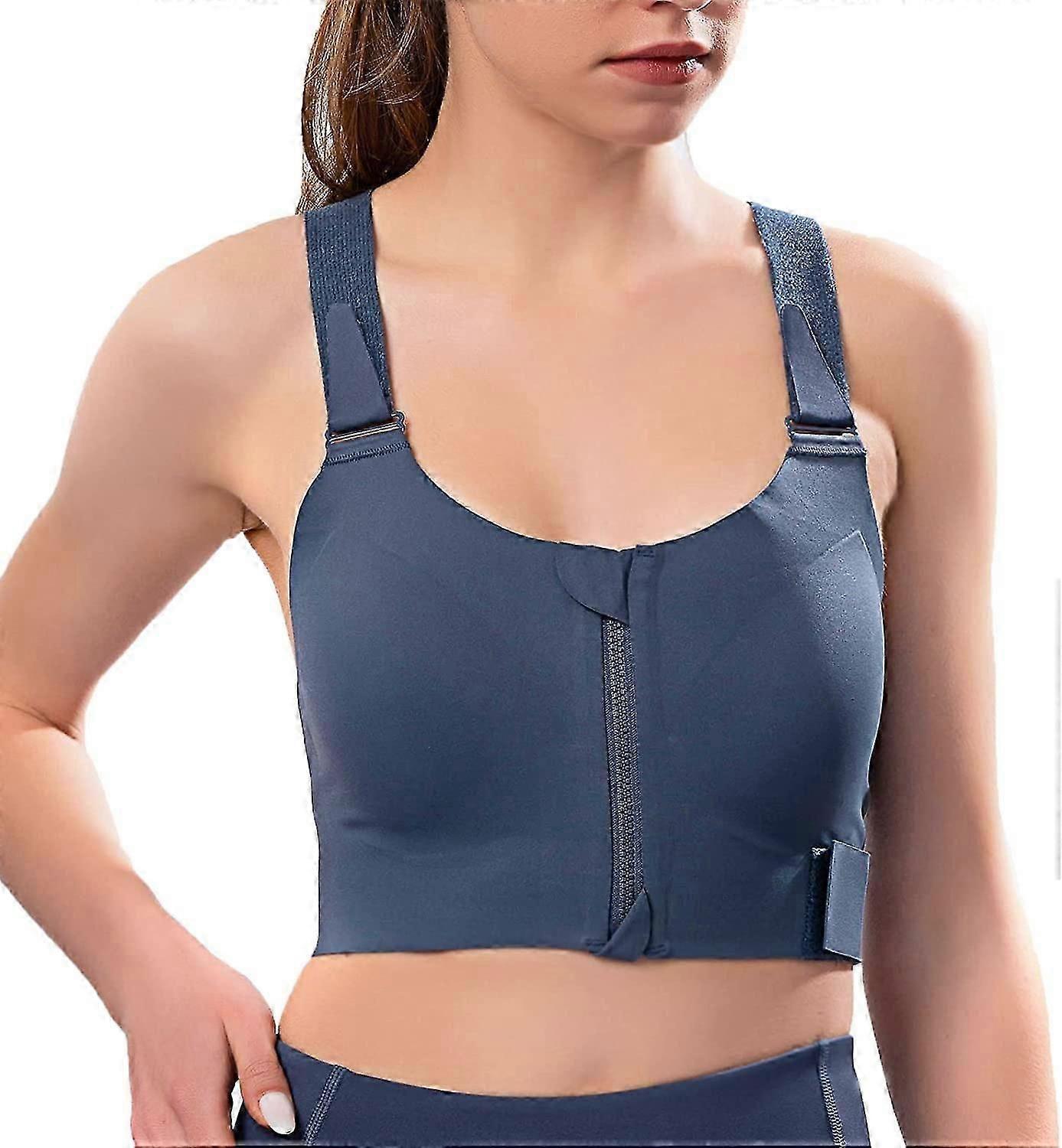 Zipper Adjustable Sports Bra For Women, High Impact Zip Front Sports Bra Post Surgery Bra With Adjustable Straps High Support