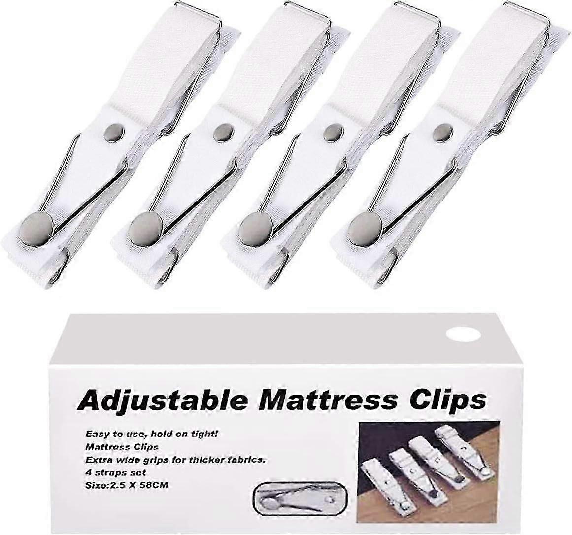 مشبك شرشف مطاطي ، مشبك ملاءة قابل للتعديل ، حبال ، حامل زاوية مرتبة ، قفل غطاء مرن ، 4 قطع / مجموعة (أبيض ، طويل)