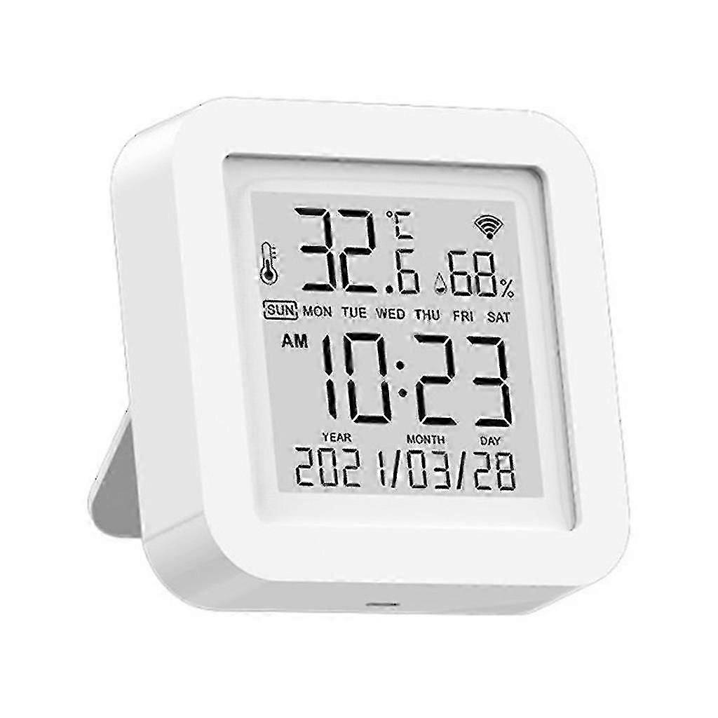 Smart Digital Wifi Temperature Humidity Monitor Tuya Wireless Thermometer Hygrometer Time Date Lcd Screen Detector Smart Home Desk Clock