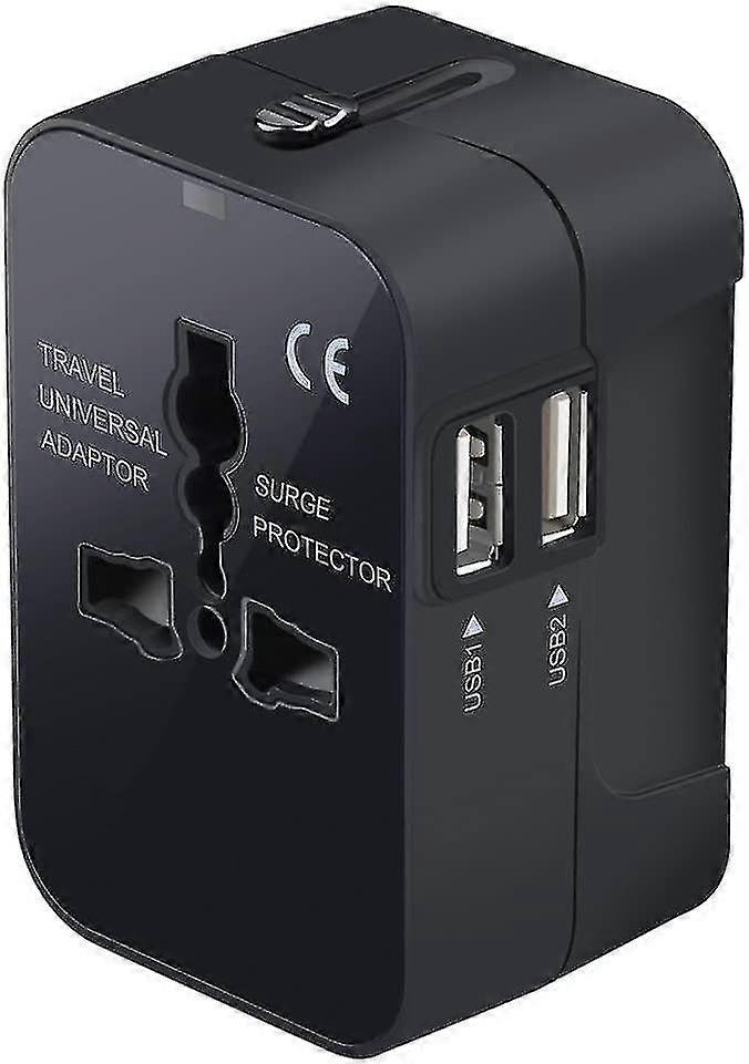 Universal Rejseadapter med Dobbelt USB - Sort