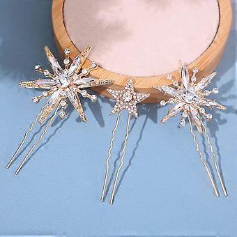 3PCS U-Shape Hairpin Set para Mulheres Feminino Elegante Hairpin com Strass