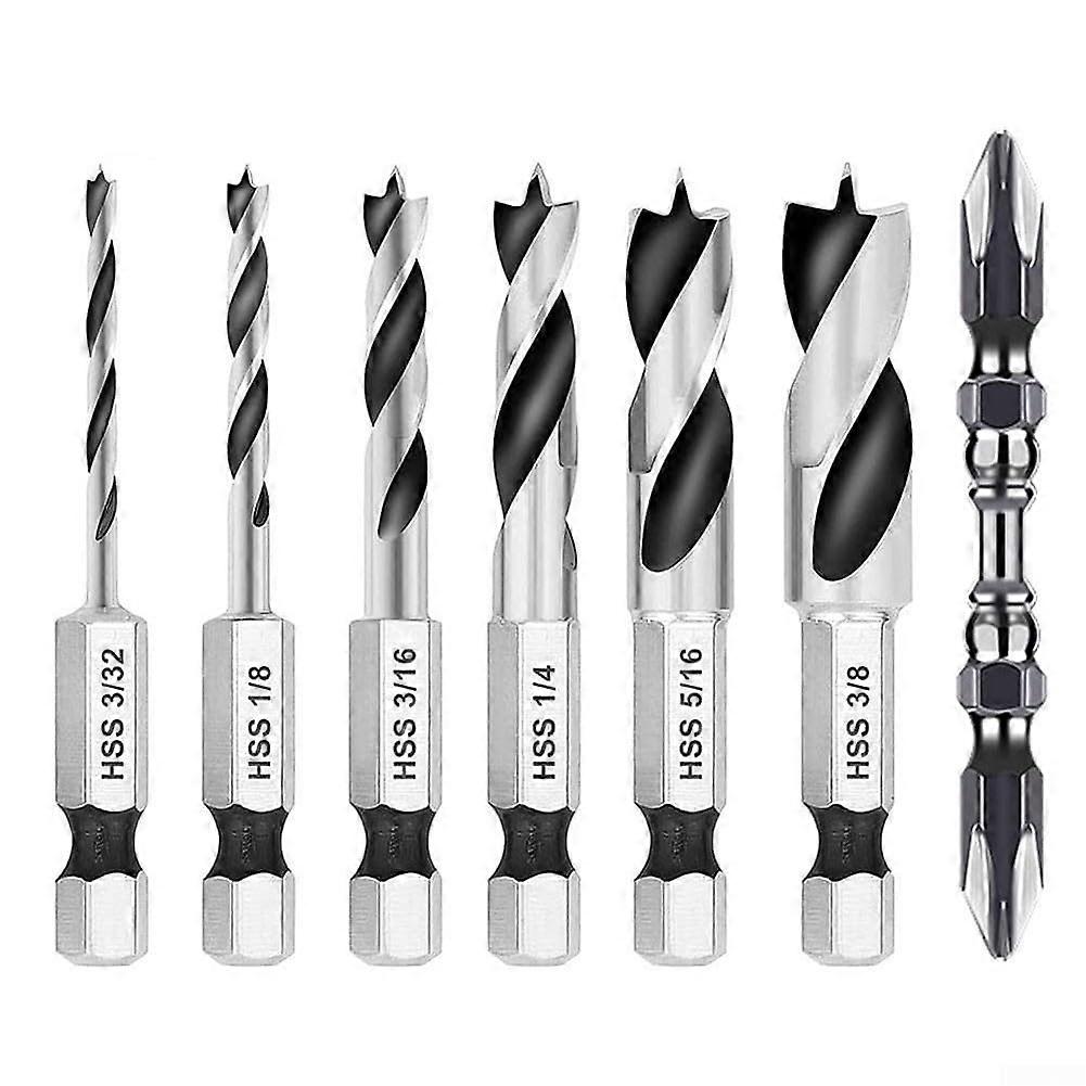 Top Notch Quick Change Auger Bit Set for Woodworking, 7-Piece High-Speed Steel Drill Bit Kit