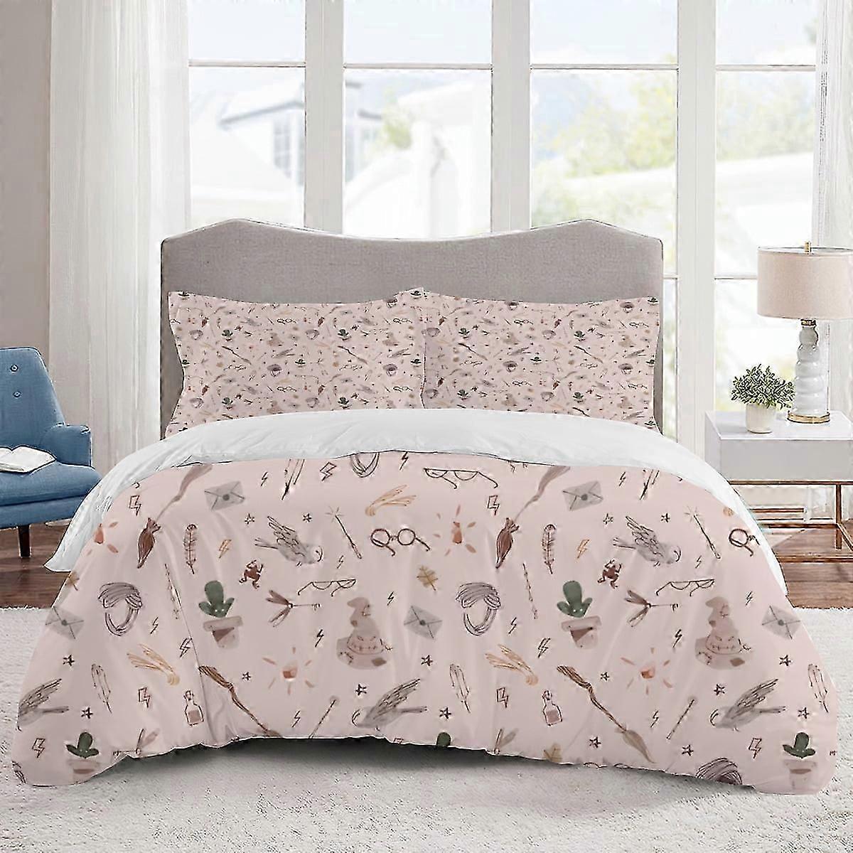 v1783 Lakan Sängkläder Harry Potter Sängkläder Tecknad Påslakan Lätta 3-delade Bet Sets för barn Pojkar Flickor (1 påslakan och 2 kuddar)