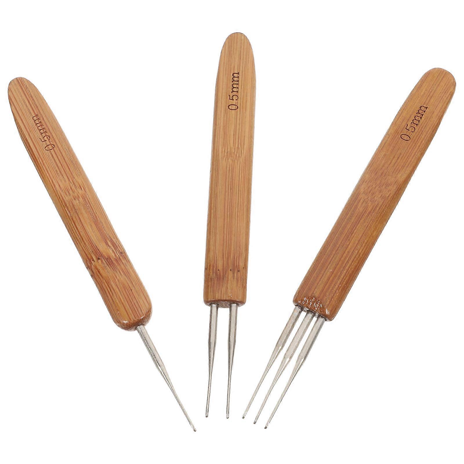 Durable Dreadlock Crochet Hook Set with Bamboo Handles 3 Hooks for Locs Braid Craft 3pcs