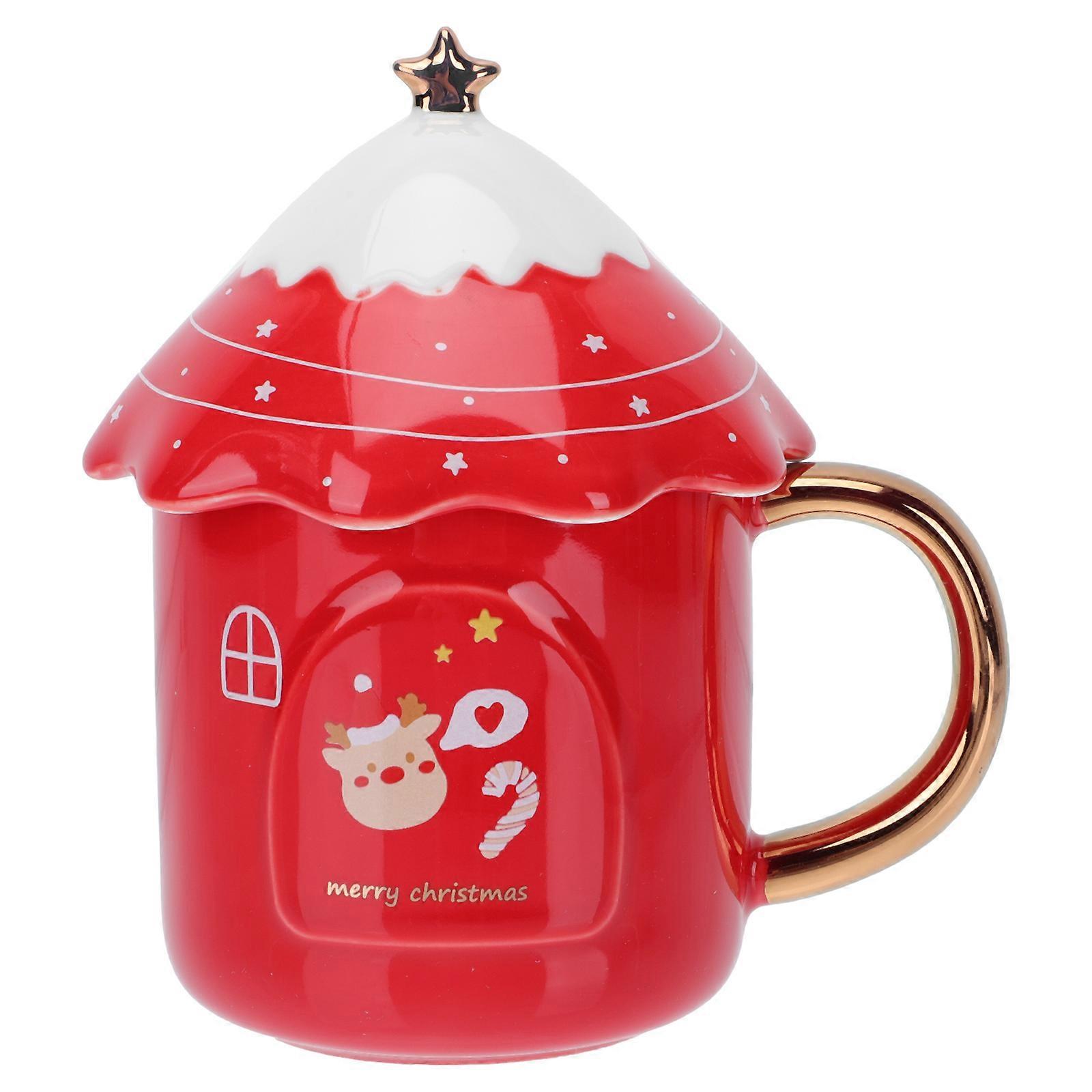Holiday Drinking Mug Ceramic Mug Office Use Red Round Storage Holder 1Set