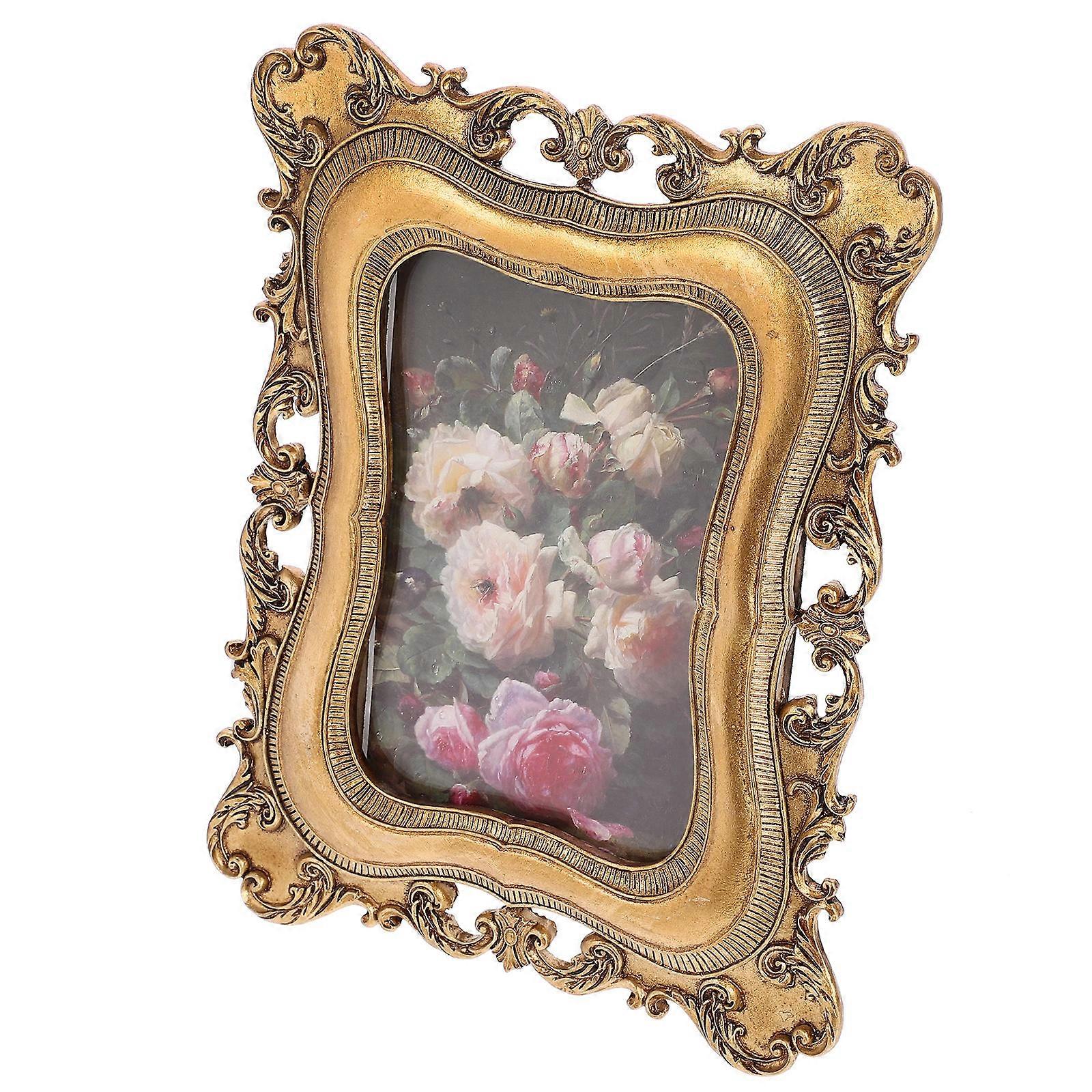 Desk Wedding Photo Frame Resin Golden Rectangular Wall Mountable Bedroom 1Pcs