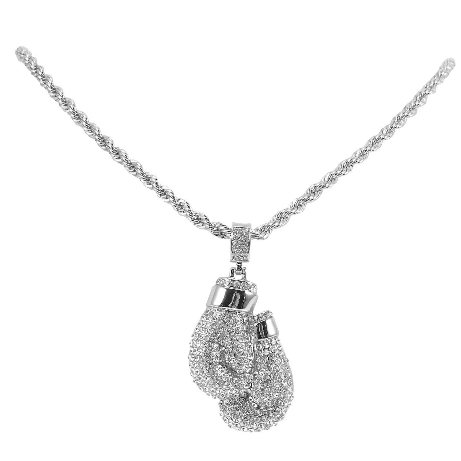 Gümüş Bükülmüş Zincirli Boks Eldiveni Kolye - Boks Severler İçin Unisex Spor Takıları