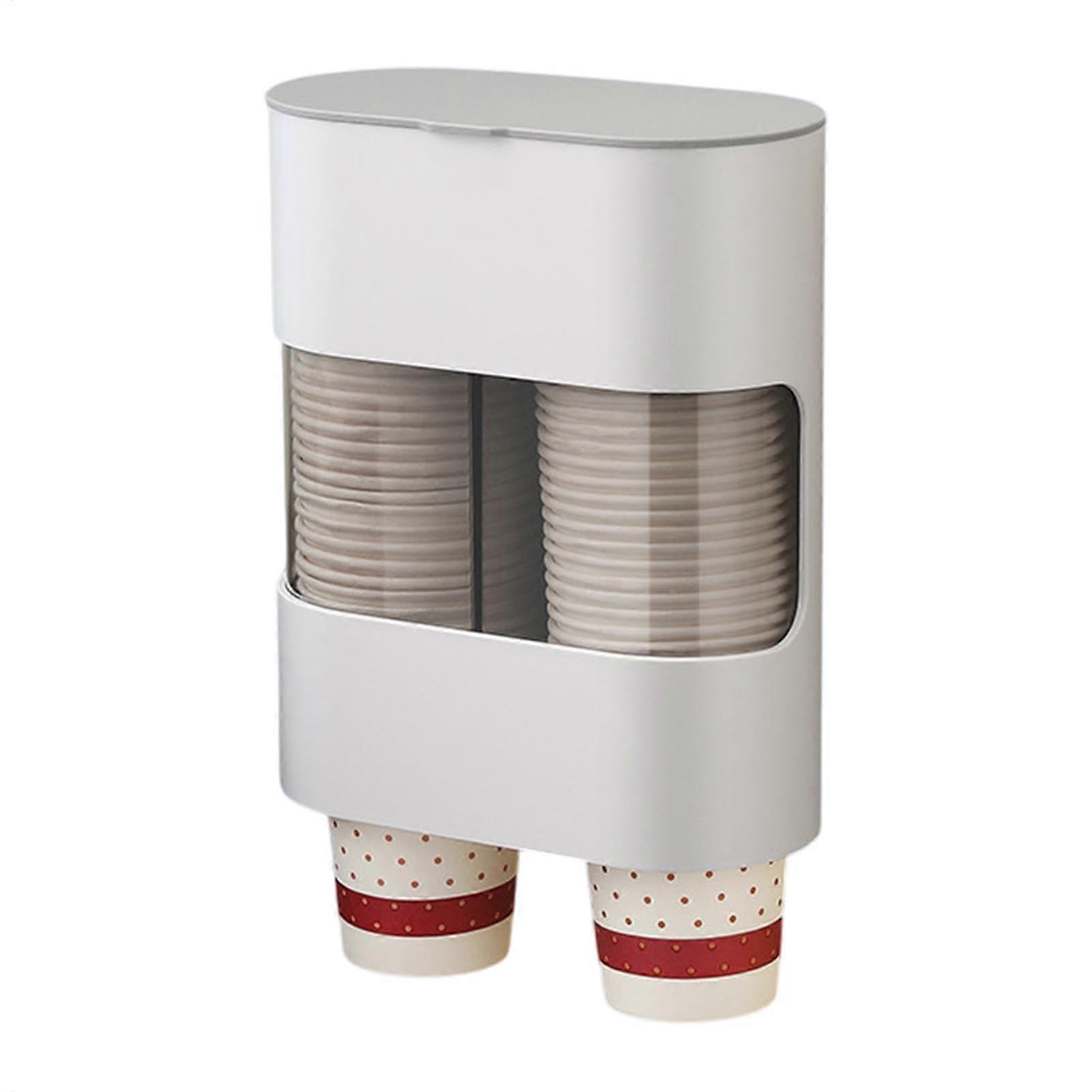 Wall Mounted Cup Dispenser - Gray Plastic Pull Type Holder for Disposable Cups - Space-Saving Wall-Mount Design